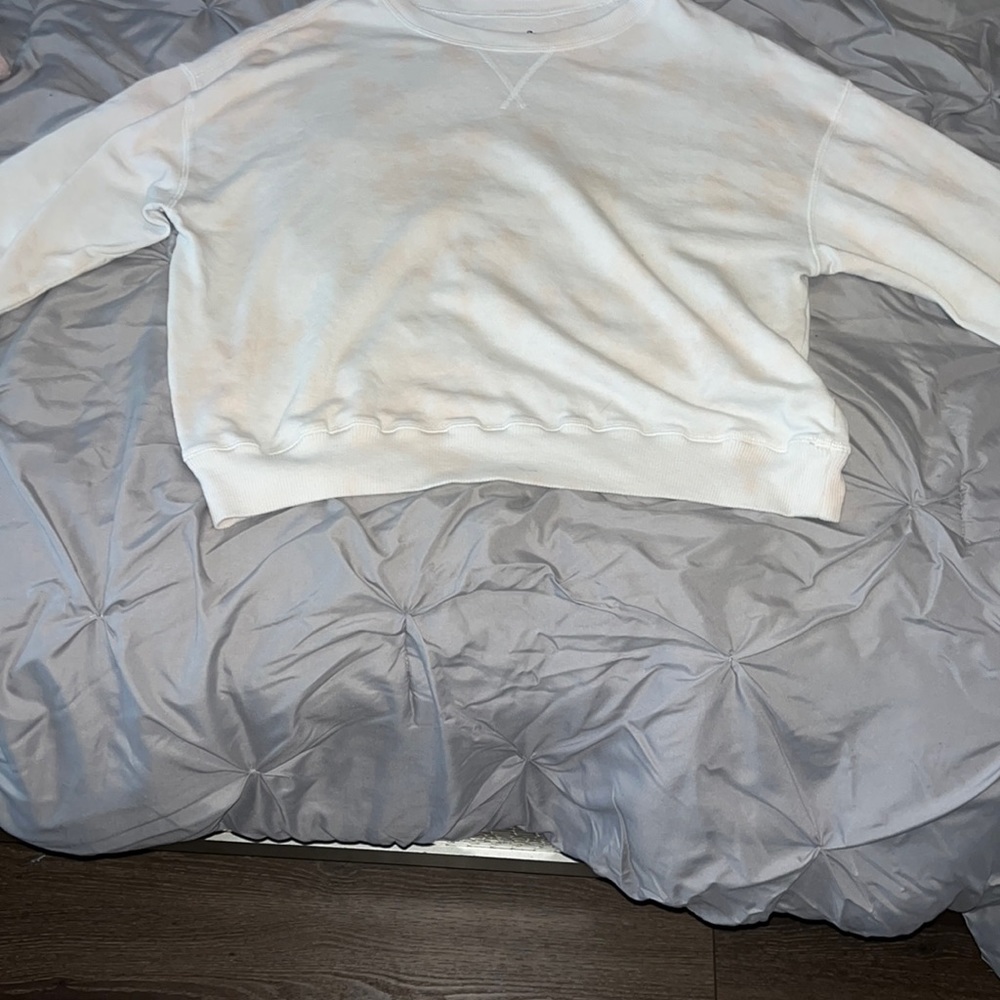cream and white tie - dye crew neck